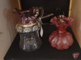Enamel painted ruffle water pitcher and ruffled vase