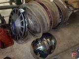 (3) Old car wheels and hub caps
