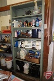 Shelf and contents: motor oil, brake fluid, grease guns, stainless steel tire inflators,