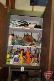 Contents of cabinet: gloves, oils, lubricants, welding gloves, chore gloves, shop towels