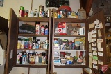 contents of cabinet: paints, lubricants, screws, nails, hardware