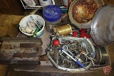 Carpet knife, screws, railroad tie, aluminum pans, brass wire, aluminum block