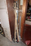 Tiki torches, fishing rods and reels, aluminum paddle, cross country skis
