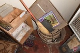 Arrow heads, rag rugs, wooden boxes, apple baskets, broom, Sanluis Sunkist orange crate