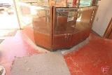 Glass and wood display cases, one with cracked top