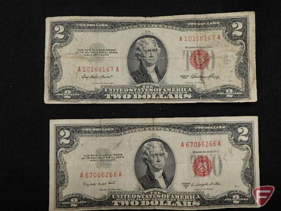 United State Note $2.00 paper series 1953 series; both red series