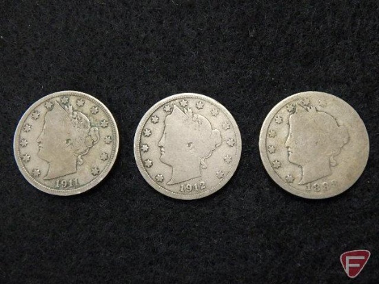 V nickels -1911,1912 and 1884 is very worn. All 3