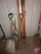 Post hole diggers, rake, pick ax, shovels