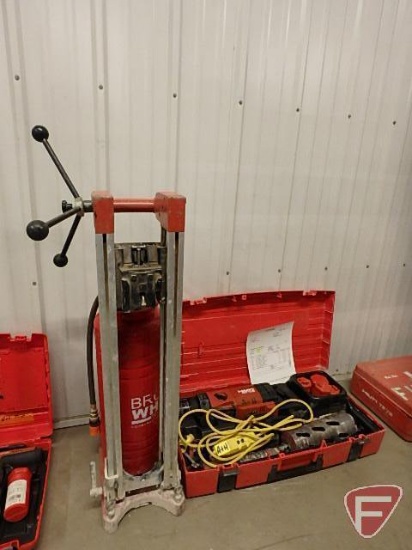 Hilti DD 130 core drill, w/stand and water tank; (2) 2-1/2'', 4'' dry bits and adapters