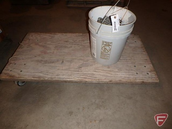 Bucket of chains and cart w/wheels