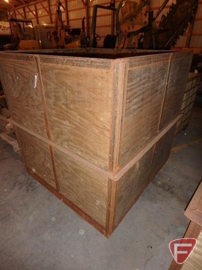 Scrap wire bin, 4x4x4ft, steel frame, 3/4in treated plywood, with barrels (2)