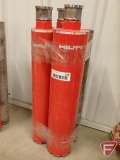 Hilti core bits, sizes 4in new, 3in new, 3in, 2.5in, 2in