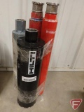 Hilti core bits, sizes 4.5in new, 3in, 2.5in, 2.5in new, 2in