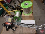 Greenlee measuring tape,assorted pulling grips, clevis and chain hooks