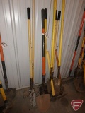 Shovels, pick ax, rake, sledge hammer