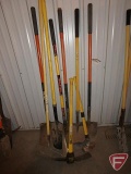 Shovels, rake, mattock and sledge hammer