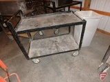 Metal cart with wheels and trash can