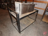 Metal cart with wheels and trash can