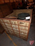 Scrap wire bin, 40x40x34in, steel frame, 3/4in treated plywood, with barrel