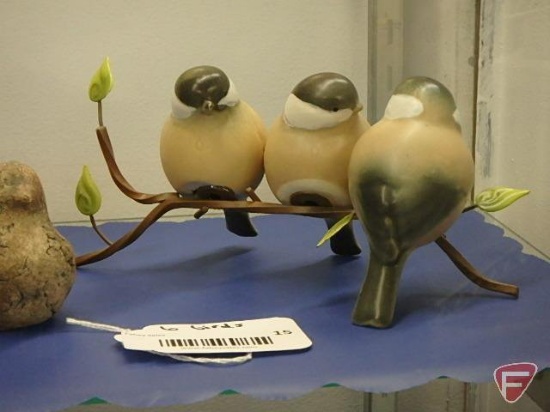 Sculpted rock, ceramic and other birds, All 4 pieces