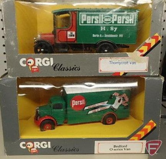 Corgi Classics Toy Metal Bedford O Series Van 822/1 Persil, and Thornycroft Van 911 Persil