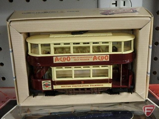 Corgi Tramlines die cast tram, and Corgi Classic Public Transport toy Closed Top Tram Acdo, and