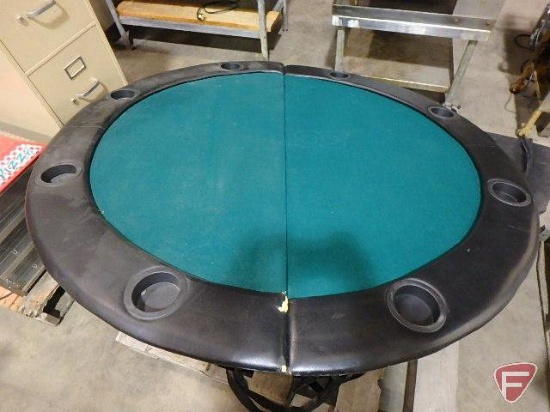 (9) round portable poker table tops with carrying cases, 53in dia.