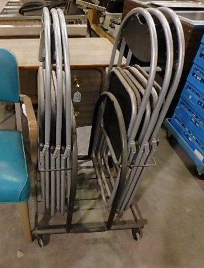 (6) Fat Cat metal folding chairs w/cart