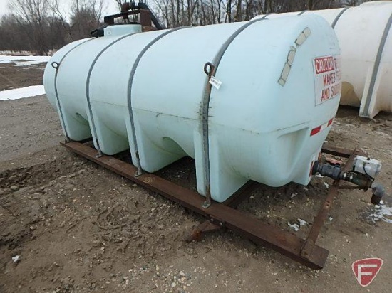 2000 Norwesco 1,635 gallon water tank on skids, model 40388, has top lid, used for water only
