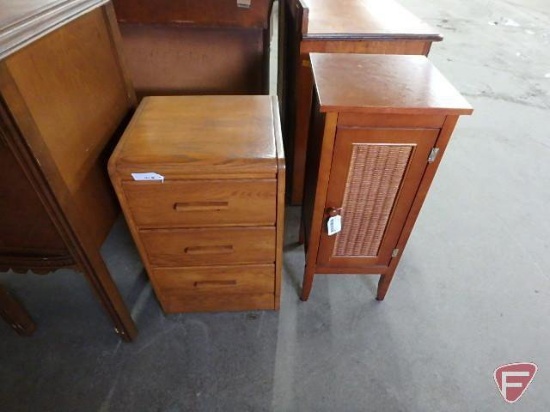 (2) wood storage cabinets, one door 31inH, 3 drawer 26inH, both