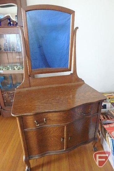 Dresser with drawer and storage, claw feet, mirror