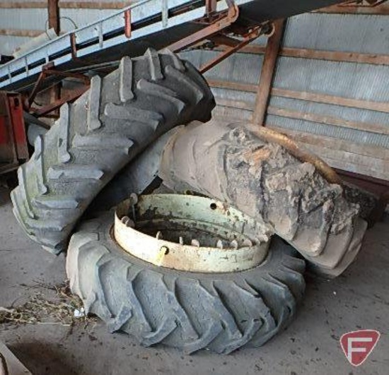 Duals for 666 tractor and clamps and tractor tire, size: 15.5-38