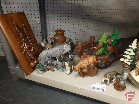 Animal themed items, figurines, vase, and wall decoration, wolves, mountain lion, deer, All