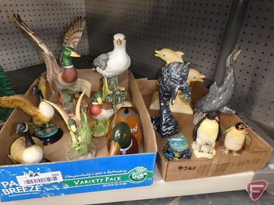 Figurines, ducks, geese, dolphins, penguin and others, Both boxes