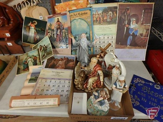 Religious and nursing figurines, religious calendars from 1932, 1963, 1965, 1975
