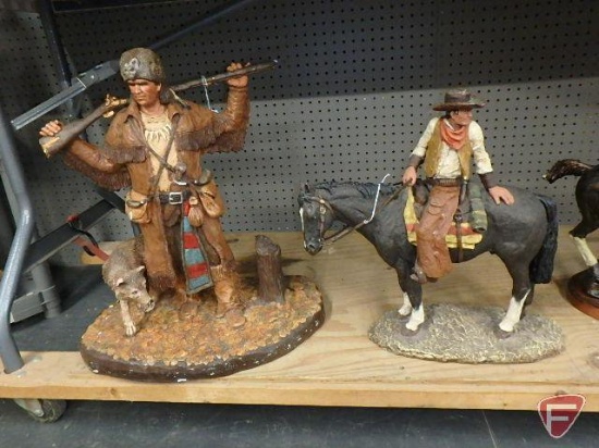 Figurines, Frontier hunter -some dings on paint -21inH and Cowboy 17inH, Both