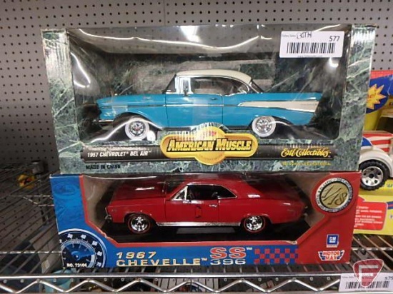 Ertl American Muscle 1957 Chevrolet Bel Air 1:18 scale, and Motor Max 1967 Chevelle 396, 1:18,