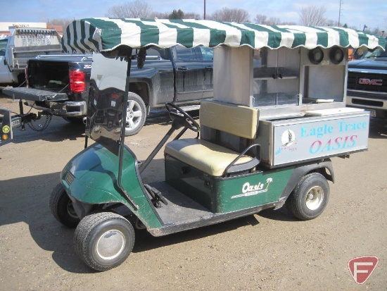 EZ GO Bev hot and cold gas golf cart, canopy (white and green striped)