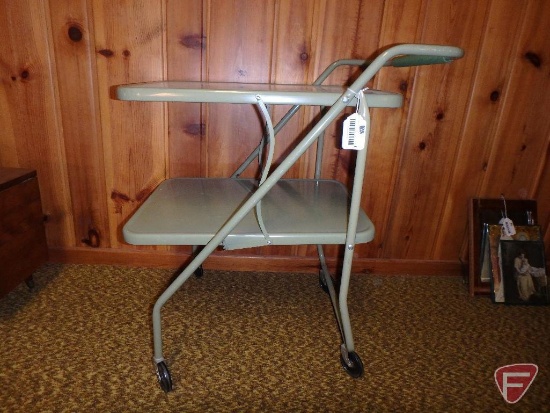 Metal serving cart on wheels, collapsible