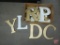 Plastic white and gold letters