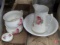 Ceramic water basin/pitcher and other matching pieces, some chips and stains