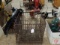 Metal basket, metal crate and (2) rug beaters, All 4 pieces