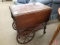 Wood drop leaf tea cart with drawer and mirrored top shelf, Genuine Mahogany