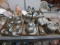 Pewter dishes, candle holders, tea pots, and other metal, 3 boxes