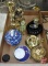 Brass bookends, candle holders, trinket boxes, and other pieces