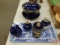 Cobatl blue items, Spode tray, small pitcher, trinket jar