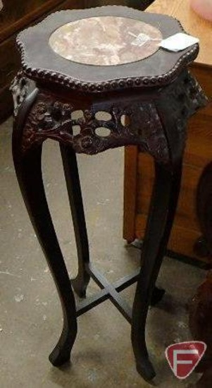 Ornate table/stand with marble inlay, 36inH