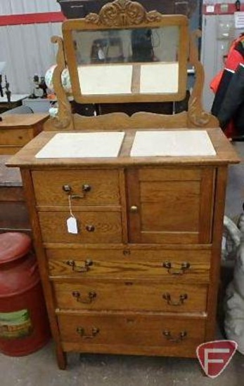 Wood dresser with movable mirror, drawers need some repair, missing handle is in drawer,
