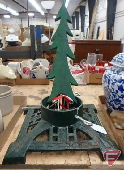 Cast iron tree stand and wood decorative tree, Both