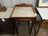 Wood table with storage, 30inHx20inWx20inD, and marble piece 16inx16in, Both